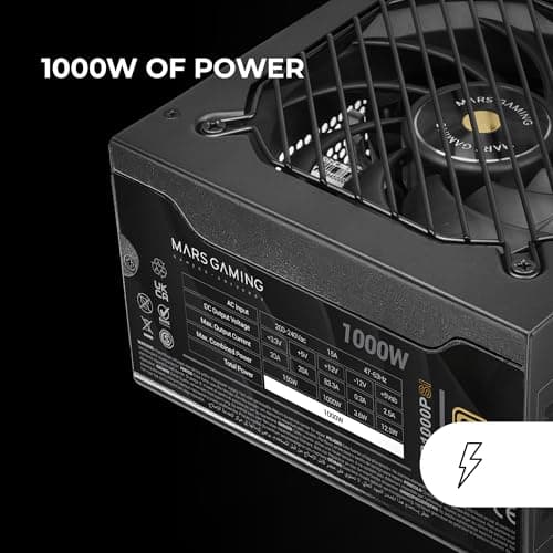 MARS GAMING MPB1000PSI, Vollmodulares ATX-Netzteil 1000W, 10 Jahre Garantie, 80Plus Gold 90%, SI-Lüfter 140mm, AI2-RPM, DC-DC und SMD Technologien, ATX 3.1 und PCIe 5.1 mit 12V 2x6 Anschluss, Schwarz Bild 4
