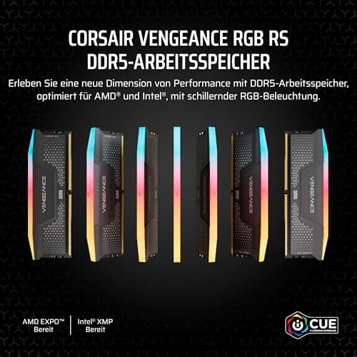 CORSAIR Vengeance RGB RS DDR5 RAM 64GB (2x32GB) Bis zu 6000MHz CL40-50-50-96 1.35V AMD Expo & Intel XMP 3.0 Desktop-Arbeitsspeicher – Grau (CMG64GX5M2D6000Z40) 64GB (2x32GB) 6000MHz Grau Bild 4