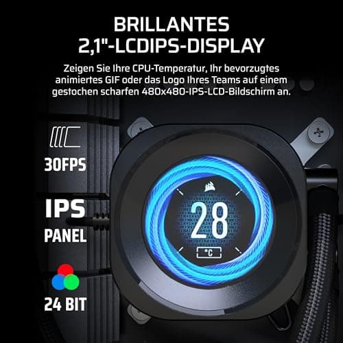 CORSAIR Nautilus 240 RS LCD Flüssig-CPU-Kühler – 2,1-Zoll-IPS LCD-Bildschirm, 240mm AIO, Einfache Daisy-Chain-Verbindungen, Intel LGA 1851/1700, AMD AM5/AM4 – Enthält 2X RS120-Lüfter – Schwarz Bild 6