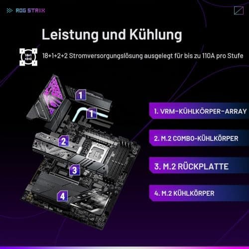 ASUS ROG Strix Z890-E Gaming WiFi Intel® Z890 LGA 1851 ATX Motherboard, Advanced AI PC-Ready, 18+2+1+2 Stufen, DDR5, WiFi 7, 7X M.2, Thunderbolt™ 4, USB Type-C®, AI Overclocking, Cooling & Networking Bild 6