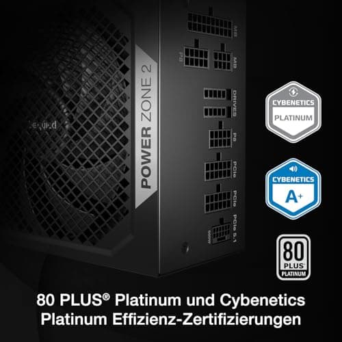 be quiet! Power Zone 2 1000W Netzteil, 80 Plus Platinum und Cybenetics Platinum Zertifizierung, semi-Passive Kühlung, Pure Wings 3 140mm Lüfter, 90° abgewinkelter 12V-2x6-Anschluss, PCIe 5.1/ATX 3.1 Bild 4
