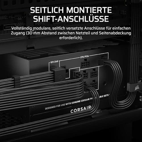 CORSAIR RM850x Shift (2025) Vollmodulares ATX-Netzteil – Modulare Seitenschnittstelle, 12-V-2x6-Kabel, ATX 3.1 und PCIe 5.1, Lüftergeschwindigkeit, 105°C-Kondensatoren, Cybenetics Gold – Schwarz 850w Bild 7