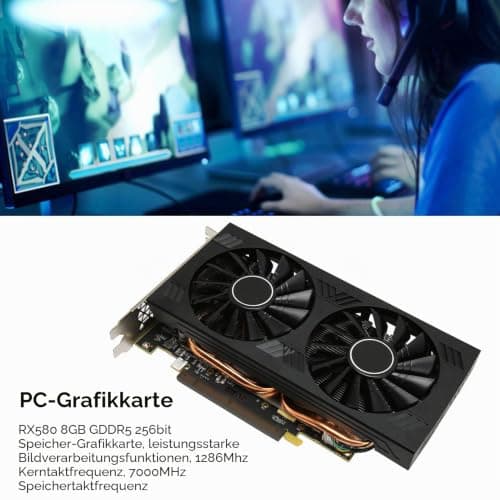Septpenta RX580 Gaming-Grafikkarte, 8GB GDDR5 256Bit 1286MHz 7000MHz 256.0GB/S Computer-Grafikkarte, 8Pin HDMI und 2 X Display Porrt Schnitts Telle Dual-Ventilatoren Geräuscharm für Zu Hause Bild 8
