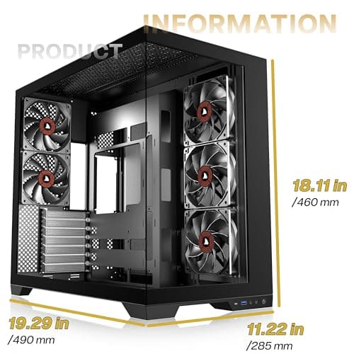 KEDIERS PC-Gehäuse ATX 5 Lüfter vorinstalliert, Typ-C-Mid-Tower-Computergehäuse mit Full-View-Dual-Hartglas, Gaming-PC-Gehäuse, Schwarz Bild 4