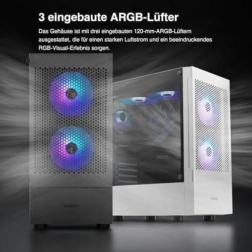 GAMDIAS ATX Mid-Tower Gaming-PC-Gehäuse, Enthält 3 x 120 mm ARGB-Lüfter, High Airflow Mesh Front, Gehärtetes Glas-Seitenteil, PSU-Abdeckung, Weiß TALOS E3 MESH WH Bild 6