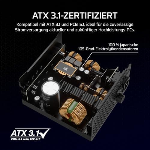 CORSAIR RM850x Geräuscharmes Vollständig Modulares ATX-Netzteil – Zero RPM-Lüftermodus, ATX 3.1-Konform, PCIe 5.1-Unterstützung, Cybenetics Gold, Native 12V-2x6-Anschluss – Schwarz RMx (2024) ATX 3.1, PCIe 5.1 850W Bild 8