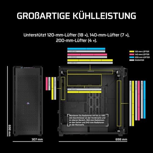 Corsair 9000D RGB Airflow Super Full-Tower-PC-Gehäuse – Geräumige Innenraum – InfiniRail™-Lüfterhalterungssystem – Keine Ventilatoren Inbegriffen – iCUE LINK-System-Hub Inbegriffen – Schwarz Bild 8