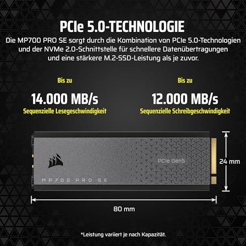 Corsair MP700 PRO SE mit Luftkühler 4TB PCIe 5.0 x4 NVMe 2.0 M.2 SSD – M.2 2280 – Bis zu 14.000 MB/s. Sequentielles Lesen – Hochdichter 3D TLC NAND – Schwarz Bild 8