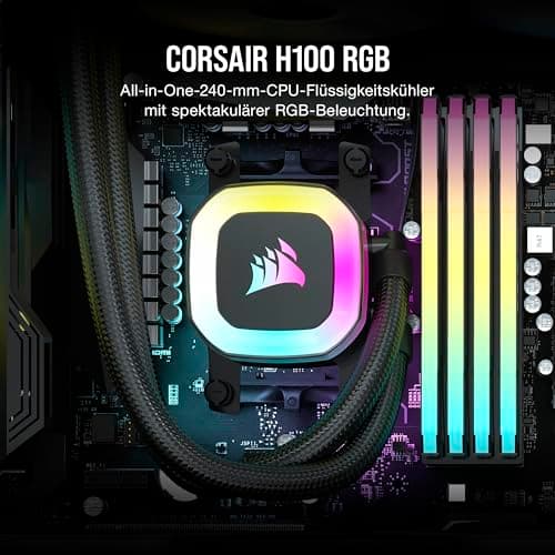 CORSAIR H100 RGB-Flüssig-CPU-Kühler - 240mm AIO - SP120 RGB ELITE Lüfter - Passend Für Intel LGA 1200/115X/2066, AMD AM4 - Motherboard ARGB Adapter Enthalten - Schwarz 240mm Kühler Bild 4