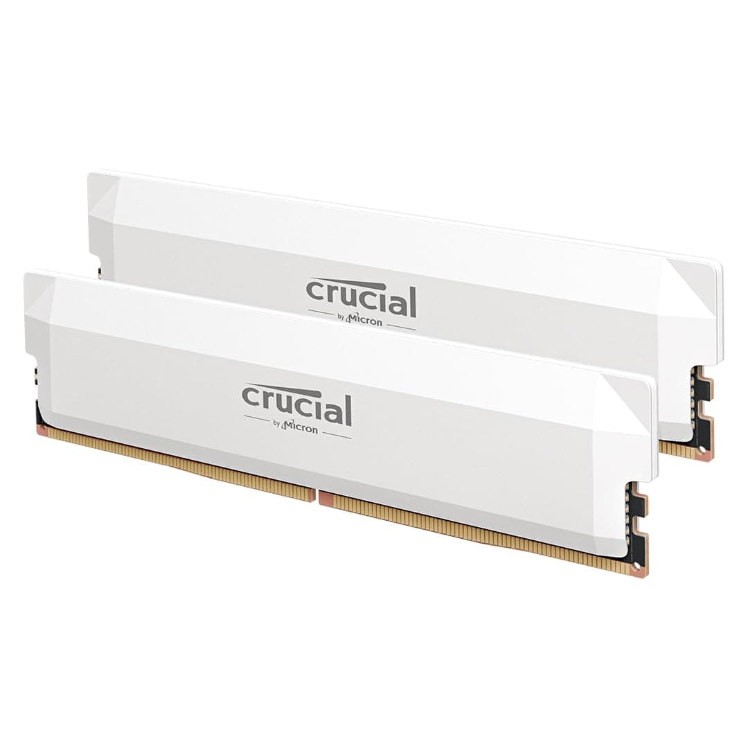 Crucial Pro DDR5 RAM 32GB Kit (2x16GB) 6000MHz CL36, Overclocking Gaming, Intel XMP 3.0 / AMD Expo, PC Computer Arbeitsspeicher, Weiß - CP2K16G60C36U5W 6000MHz 32GB (2x16GB) Weiß