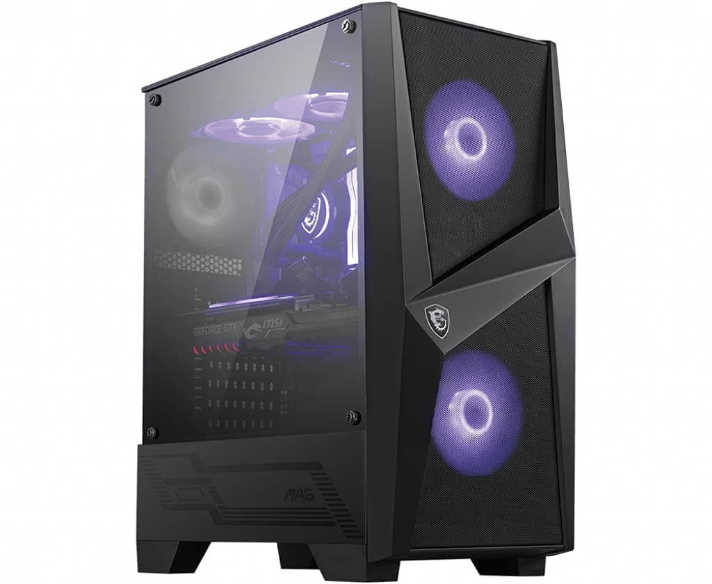 MSI MAG Series Mid-Tower Gaming-PC-Gehäuse: gehärtetes Glas, Seitenwand, RGB 120 mm Lüfter, Flüssigkeitskühlung unterstützt bis zu 240 Kühler, Forge 100 m, Schwarz, MAGFORGE100M Bild 2