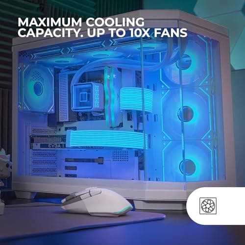 Mars Gaming MC-3TCORE, Custom ATX Gaming Gehäuse, Abnehmbares Fenster aus Dreifachglas, Dual-Kamera, Reverse Connector Backplane Kompatibler Semitower, Unterstützung für Flüssigkeitskühlung, Weiß Bild 8