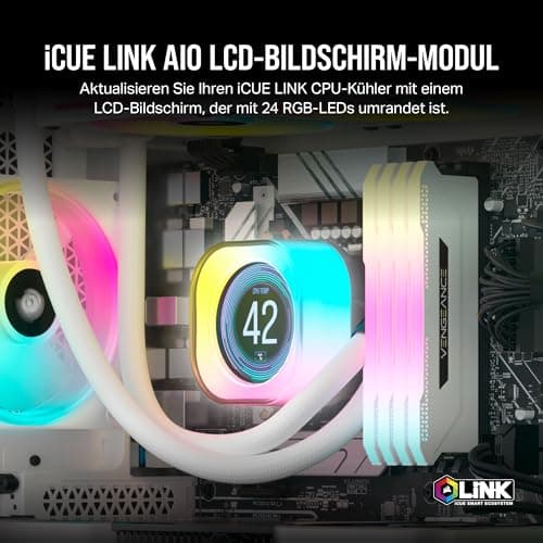 CORSAIR iCUE LINK AIO LCD-Bildschirmmodul - 2.1" IPS LCD-Bildschirm - 24 Einzeln Adressierbare RGB-LEDs - Werkzeuglose Installation - Weiß Bild 4