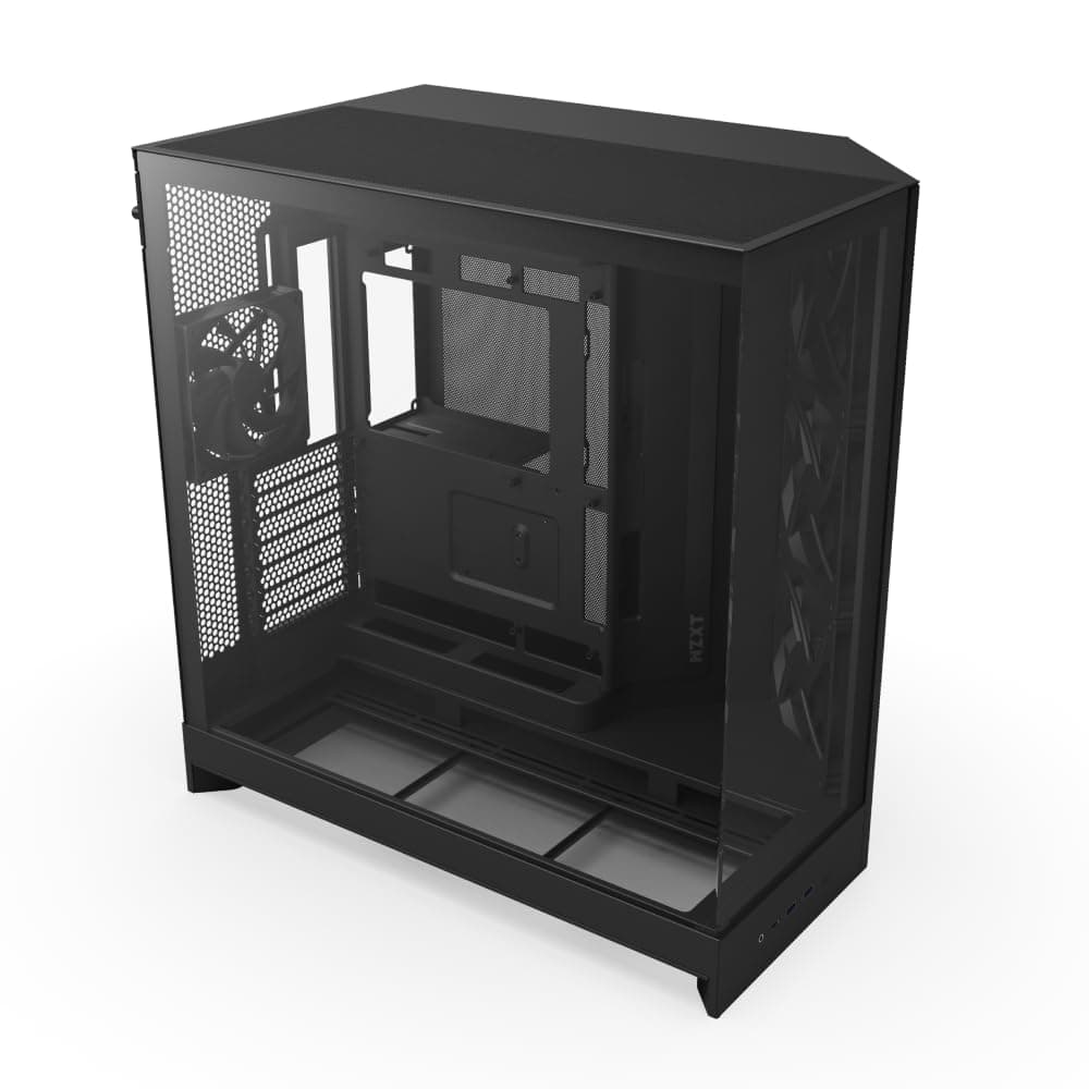 NZXT H9 Flow (2025) – Großes Dual-Kammer ATX Mid-Tower Airflow PC-Gehäuse – Enthält 3 x 140mm & 1 x 120mm Lüfter – 420mm Radiatorunterstützung – Gehärtetes Glas – Back-Connect bereit – Schwarz Schwarz Flow