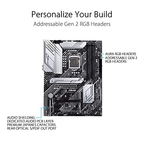 ASUS Prime Z590-P LGA 1200 (Intel® 11./1. Generation) ATX Motherboard (PCIe 4.0, 10+1 Power Stages, 3X M.2, 2.5GB LAN, Frontpanel USB 3.2 Gen 2 USB Type-C®, Thunderbolt™ 4 Unterstützung.) Bild 4