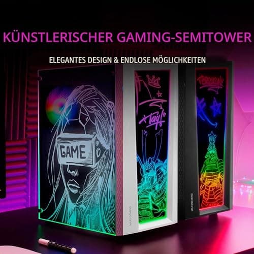 Mars Gaming MC-Art Weiß, PC Gaming ATX Gehäuse, Doppelt Zeichnbar Gehärtetes Glas, ARGB 12 Mode, 12cm Lüfter, MCARTW MC-ART ATX Weiß Bild 4
