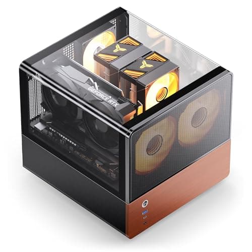 Jonsbo V12 PC-Gehäuse Mini-Tower Micro-ATX mit Tempered Glass, Holzfront und vorinstallierten Lüftern – schwarz Bild 4