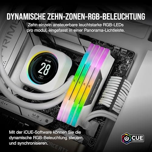 CORSAIR Vengeance RGB DDR5 RAM 32GB (2x16GB) Bis zu 6400MHz CL32-40-40-84 1.40V AMD EXPO Intel XMP 3.0 Desktop-Arbeitsspeicher – Weiß (CMH32GX5M2B6400Z32W) Bild 8