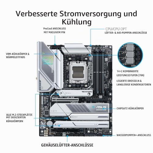 ASUS PRIME X670E-PRO WIFI Gaming Mainboard Sockel AMD AM5 (Ryzen 7000, ATX, PCIe 5.0, 4. M.2, DDR5-Speicher, USB 3.2 Gen 2 Typ-C, Aura Sync RGB-Beleuchtung) 90MB1BL0-M0EAY0 Bild 4
