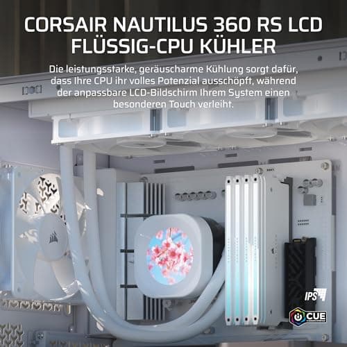 CORSAIR NAUTILUS 360 RS LCD Flüssig-CPU-Kühler – 360mm AIO – Weiß | 2,1-Zoll-IPS LCD-Bildschirm, Einfache Daisy-Chain-Verbindungen, Intel LGA 1851/1700, AMD AM5/AM4, Enthält 3x RS120-Lüfter 360mm AIO Weiß Bild 3