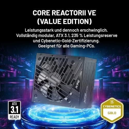 XPG Core Reactor II VE 650 W, Schwarz, 80 Plus Gold PSU, FDB 120 mm Lüfter, 140 x 150 x 86 mm, ATX 3.1 / EPS v2.92 (COREREACTORIIVE650G-BKCEU) Bild 4