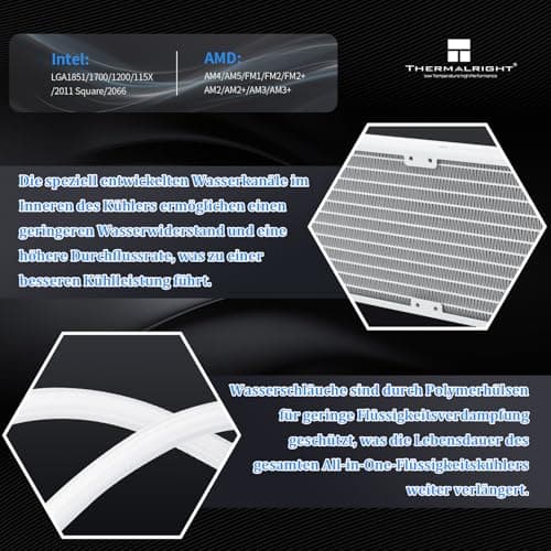 Thermalright Frozen Notte 240 WHITE ARGB V2 Wasserkühlung CPU Kühler, 240 White CPU Kühler Spezifikationen, Doppel PWM Lüfter, S-FDB Lager, passend für AMD/AM4 AM5, Intel LGA 1700/1150/1151/1200/2011 Bild 6