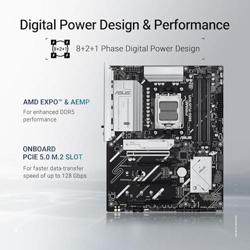 ASUS Prime B850-PLUS WiFi AMD AM5 AMD B850 ATX Motherboard, DDR5, PCIe 5.0 Ready, 3X M.2, Wi-Fi 6E, 2.5Gb LAN, DisplayPort, HDMI™, USB 10Gbps Type-A & Type-C®, BIOS Flashback™, Aura Sync, AI Advisor Bild 5