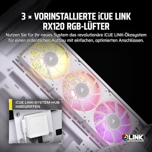 CORSAIR iCUE LINK 3500X RGB Mid-Tower ATX PC-Gehäuse - Gehärtetes Panorama-Glas - Umgekehrte Verbindung Motherboard-Kompatibel - 3x CORSAIR iCUE LINK RX120 RGB-Lüfter Im Lieferumfang Enthalten - Weiß iCUE LINK RGB Weiß Bild 7
