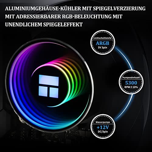 Thermalright Frozen Notte 240 Schwarzer Argb V2 Wasserkühlung CPU-Kühler, 240 Spezifikation CPU Flüssigkühler,doppelte PWM-Lüfter,S-FDB-Lager,geeignet für AM4/AM5, Intel LGA 1851/1700/115x/1200/2011 Bild 8