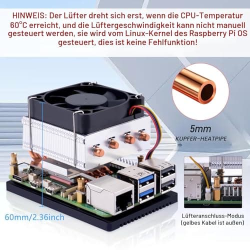 GeeekPi Low-Profile Plus CPU Kühler für Raspberry Pi 5, Pi 5 Aluminium Active Cooler mit Kühllüfter für Raspberry Pi 5 4GB/8GB/16GB Low-Profile Plus CPU Cooler Bild 8