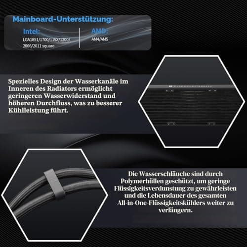 TR-Trofeo Vision 360 ARGB Schwarz CPU Aio Kühler, CPU Wasserkühlungssystem, 6,86 Zoll langer IPS-Bildschirm mit 1280x480 Auflösung, für AM4 / AM5, LGA1851 / 1700, BLACK Bild 6