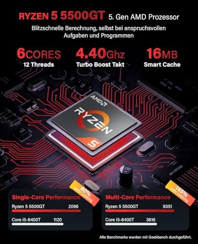 Greed® Multimedia V2 PC mit AMD Ryzen 5 5500GT - Schneller Rechner + Computer für Büro & Home Office mit 4,4 GHZ, 16 GB RAM/Arbeitsspeicher - 1TB SSD - DVD+RW - USB3.1 - WLAN, inkl. Windows 11 Pro Multi | V2 AMD Bild 4