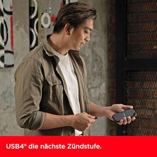 SanDisk Extreme PRO mit USB4 4 TB (portable SSD, bis zu 3.800 MB/s Lesegeschwindigkeit, robustes Design mit IP65, kompatibel mit USB-C & Thunderbolt, Silikonhülle & Aluminiumgehäuse) Schwarz USB4 4 TB Bild 3