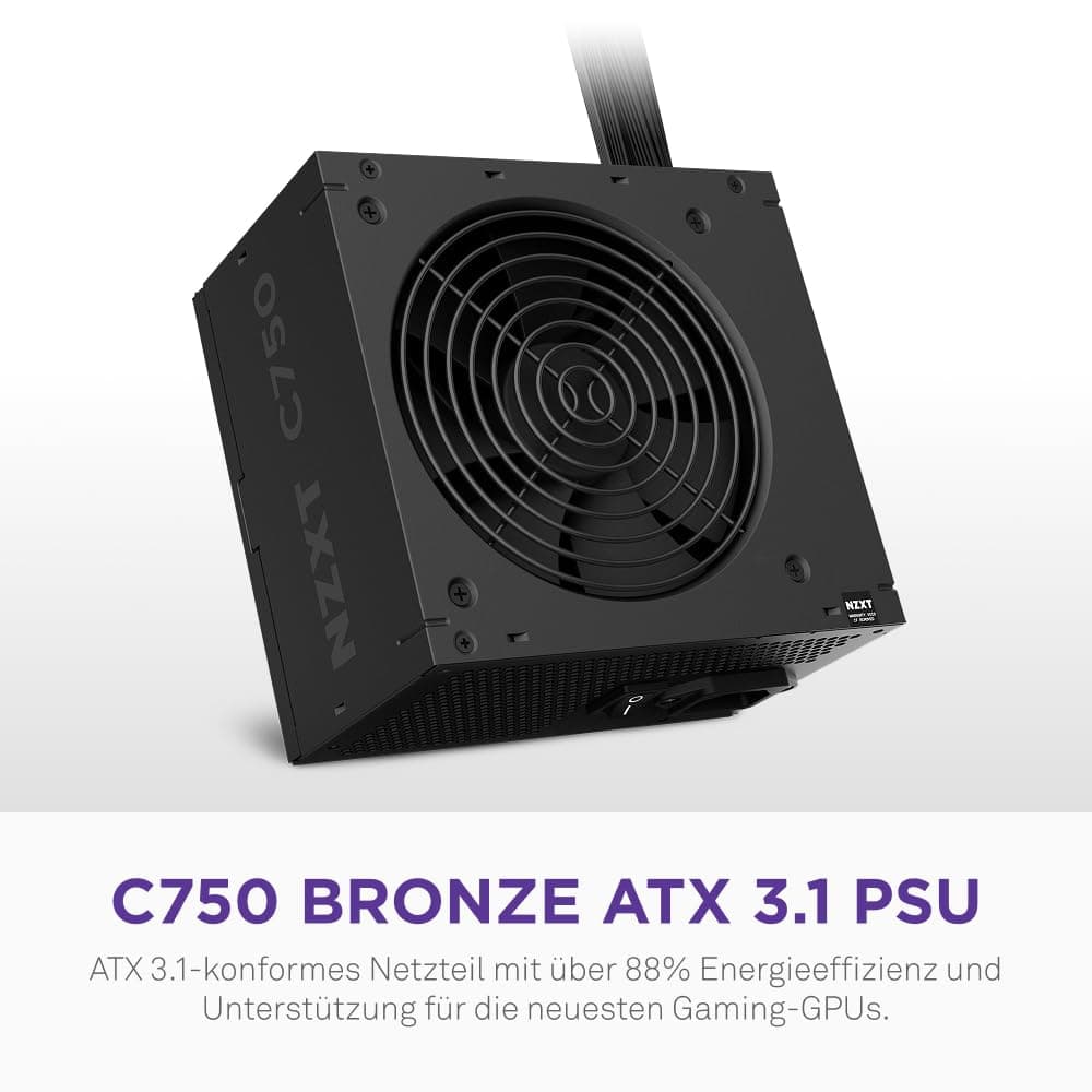 NZXT C750 Bronze ATX 3.1 - Nicht-modulares Netzteil - 750 Watt - 12V-2x6 Anschluss - 120mm FDB Lüfter - Kompakte 140mm Größe - Schwarz 750W 80 Plus Bronze ATX 3.1 Schwarz Bild 3