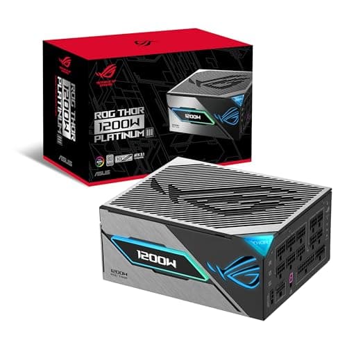 ASUS ROG THOR 1200W Platinum III Gaming Netzteil (Vollmodulares ATX Netzteil, GaN-MOSFET, OLED Display, GPU-First, Cybenetics Platinum Zertifizierung, GaN-MOSFET, ATX 3.1, PCIE 5.1, 12V-2x6 Connector)