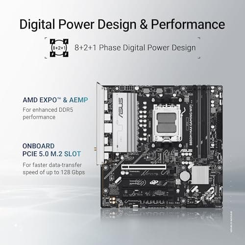 ASUS B850M MAX Gaming Mainboard Sockel AMD AM5 (mATX, DDR5, PCIe 5.0, 3X M.2, WiFi 6, BIOS Flashback, Aura Sync, Q-LED Core) Bild 8