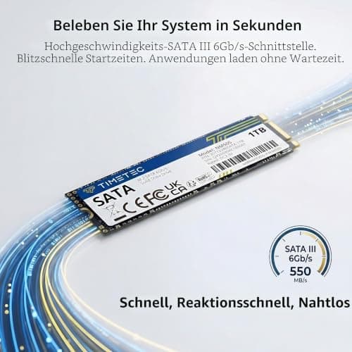 Timetec 1TB SSD 3D NAND SATA III 6 Gb/s M.2 2280 NGFF 512 TBW Lesegeschwindigkeit bis zu 550 MB/s SLC-Cache Leistungssteigerung Internes Solid-State-Laufwerk für PC, Computer, Laptop und Desktop Bild 4