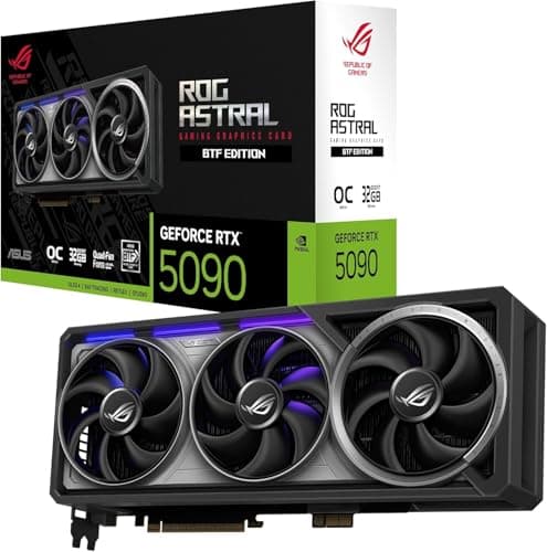 ASUS ROG Astral GeForce RTX 5090 32GB OC Edition GDDR7 Quad-Fan Gaming Grafikkarte (Nvidia Blackwell FP4 & DLSS 4, GC-HPWR Adapter Standard- & BTF-Mainboards, ROG-ASTRAL-RTX5090-O32G-BTF-GAMING)