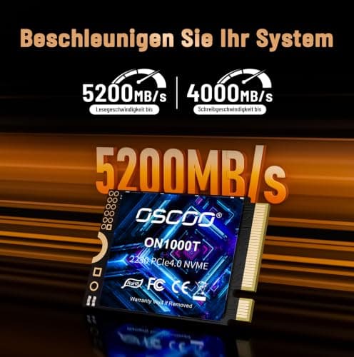 512GB NVMe M.2 2230 SSD Bis zu 5200MB/s Lesen & 4000MB/s Schreiben PCIe Gen4x4 Interne Festplatte 3D NAND Kompaktes Hochgesch windigkeits Speicher für Laptops, Mini-PCs Bild 3