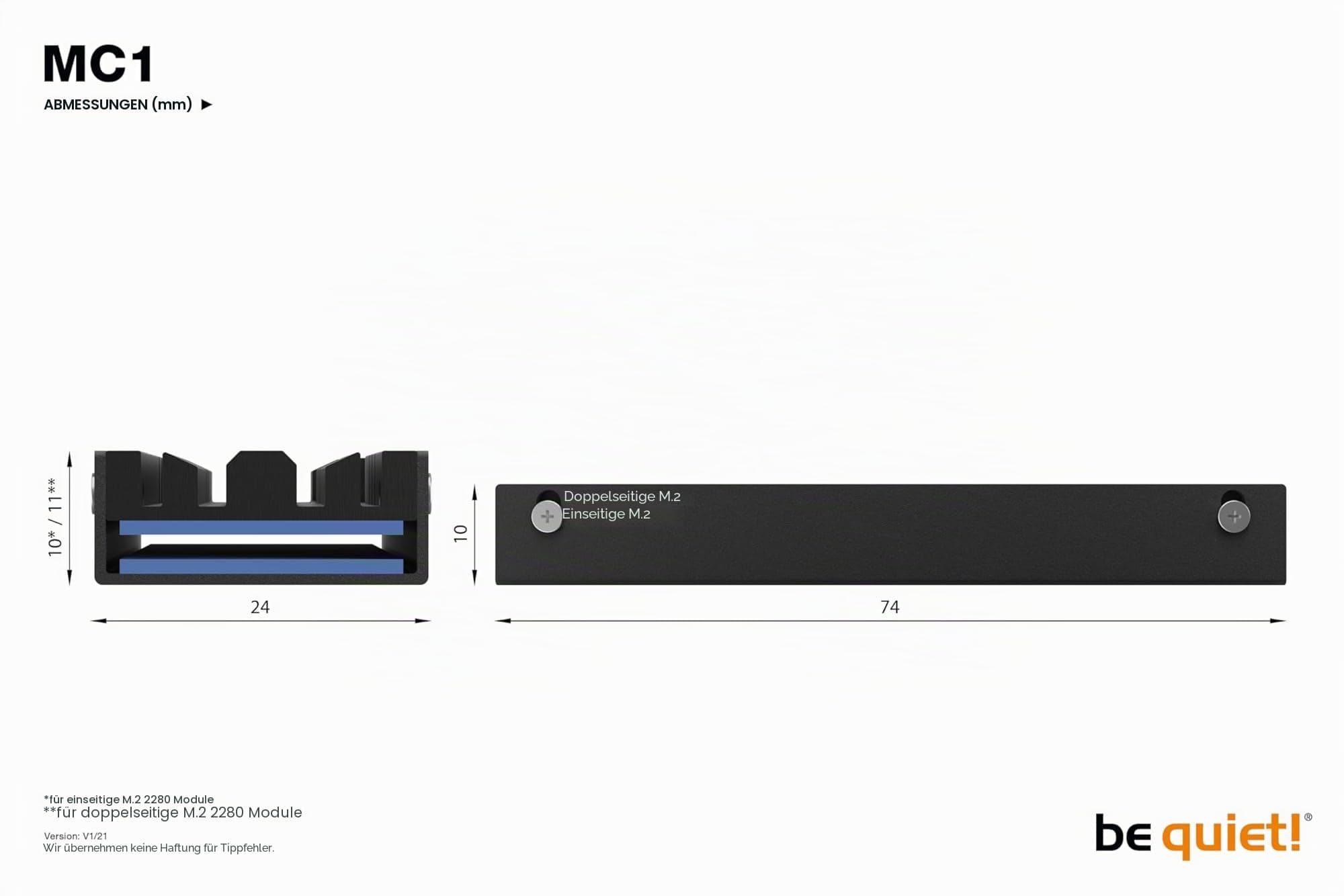 be quiet! MC1 M.2 SSD Kühler ermöglicht maximale Lese- und Schreibgeschwindigkeit, für Ein- und Doppelseitige 2280 Module, BZ002 Bild 5