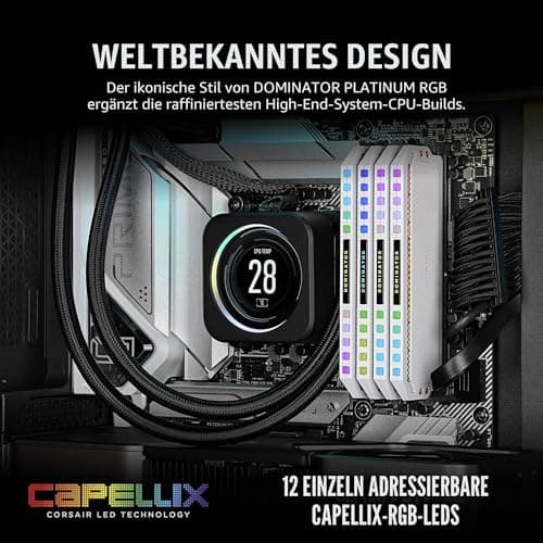 Corsair Dominator Platinum RGB DDR5 32GB (2x16GB) 6200MHz C36 Intel Optimierter Desktop-Speicher (Onboard-Spannungsregelung, Patentierte CORSAIR DHX-Kühlung, 12 Ultrahelle CAPELLIX RGB-LEDs) Weiß Bild 8