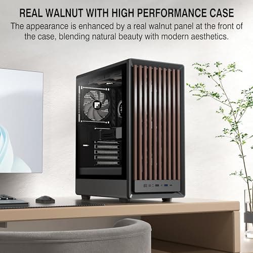 FOIFKIN M1 PC-Gehäuse ATX mit 4 PWM ARGB-Lüftern, Front aus Walnussholz,Computer Gehäuse Mid-Tower,Hoher Luftstrom,240mm Kühlerunterstützung,ATX-Gehäuse Schwarz,Gaming PC-Gehäuse,Type-C(Schwarz, M1) M1 Schwarz Bild 4