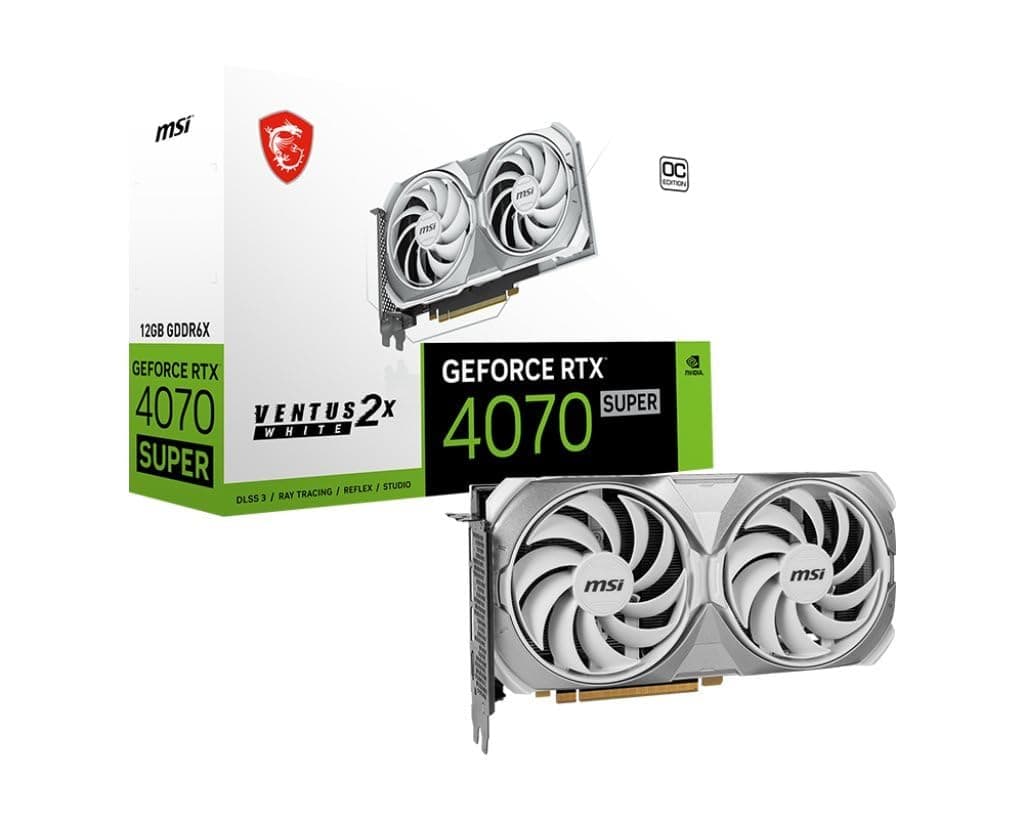 MSI GeForce RTX 4070 SUPER 12G Ventus 2X White OC Grafikkarte - NVIDIA RTX 4070 GPU, 12GB GDDR6X (21Gbits / 192 bit), PCIe 4.0-2X TORX Fan 4.0, HDMI 2.1a, DisplayPort 1.4a Bild 2