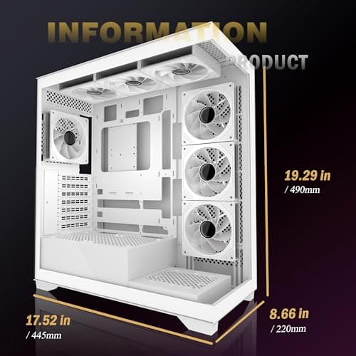 ANSAITE ATX PC-Gehäuse 7×120 mm ARGB PWM-Lüfter vorinstalliert ，Mid-Tower Gaming PC-Gehäuse, Vollansichtiges Doppel-Hartglas Computer-Gehäuse mit Type-C, 360mm Radiator Unterstützung Schwarz Bild 6