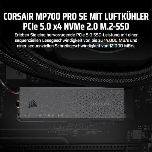 Corsair MP700 PRO SE mit Luftkühler 4TB PCIe 5.0 x4 NVMe 2.0 M.2 SSD – M.2 2280 – Bis zu 14.000 MB/s. Sequentielles Lesen – Hochdichter 3D TLC NAND – Schwarz Bild 4