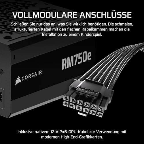 CORSAIR RM750e (2025) Geräuscharmes Vollständig Modulares ATX-Netzteil mit 12V-2x6 Kable – Zero RPM-Lüftermodus, ATX 3.1-Konform, PCIe 5.1-Unterstützung, Cybenetics Gold – Schwarz Schwarz 750 Watts RMe (2025) Bild 8