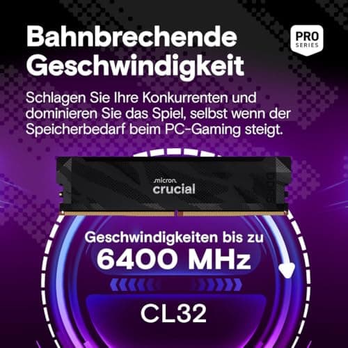 Crucial Pro DDR5 RAM 32GB Kit (2x16GB) 6400MHz CL32, Gaming PC Arbeitsspeicher, Intel XMP 3.0 / AMD Expo, Schwarz - CP2K16G64C32U5B Bild 4