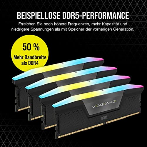 CORSAIR Vengeance RGB DDR5 RAM 96GB (2x48GB) Bis zu 6400MHz CL32 Intel XMP 3.0 Desktop-Arbeitsspeicher – Schwarz (CMH96GX5M2B6400C32) Bild 6
