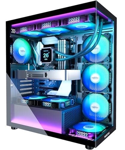 MUSETEX PC Gehäuse ATX Vorinstallation 7 PWM ARGB-Lüfter, Mid Tower ATX Computer Gehäuse mit Panoramadoppelglas, Type-C Gaming PC Gehäuse, Schwarz(K2) 42,5T x 21,2B x 47H cm Bild 2