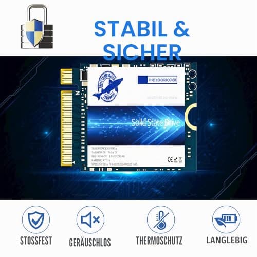 Dogfish SSD 256GB M.2 2230 NVMe PCIe Gen 3.0 x4 Interne Solid State Drive, Gaming SSD, Kompatibel mit Steam Deck Surface Pro Ultrabook Laptop(M.2 2230 PCIe,256GB) Bild 8